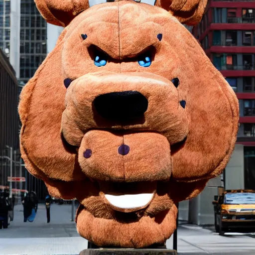 Image similar to giant Freddy Fazbear head in New York hyper realistic photo