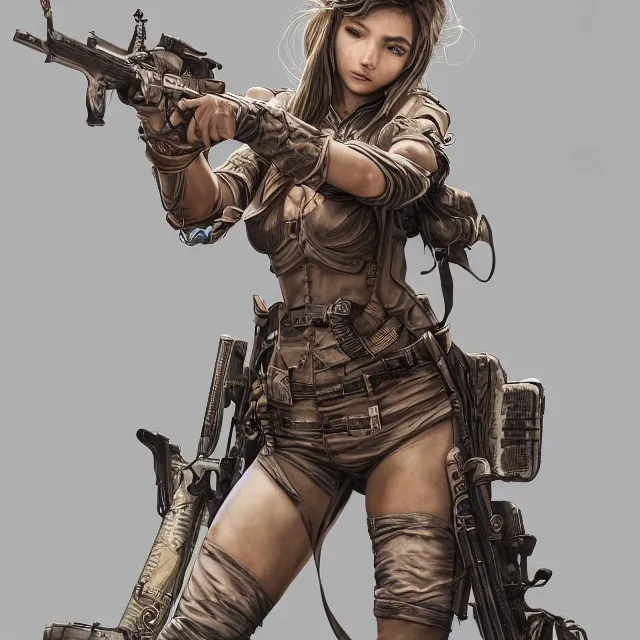 Prompt: the portrait of lawful neutral colorful female infantry gunner as absurdly beautiful, gorgeous, elegant, young swimsuit model, an ultrafine hyperdetailed illustration by kim jung gi, irakli nadar, intricate linework, highly detailed faces, super sharp focus, octopath traveler, unreal engine 5 highly rendered, global illumination, radiant light, detailed and intricate environment