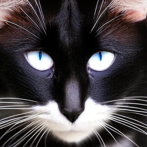 Prompt: black cat with blue shiny eyes by shinko araki