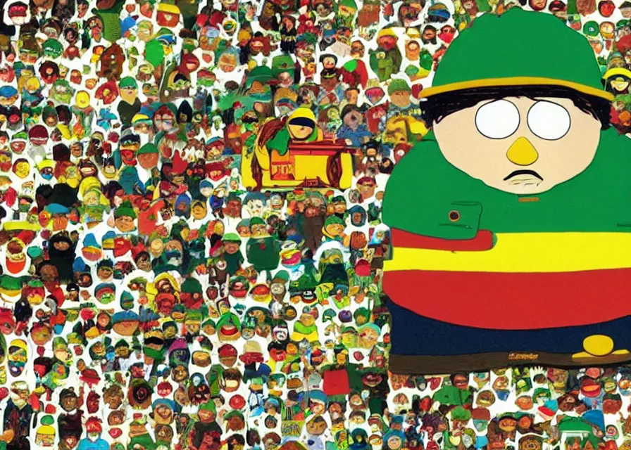 Prompt: cartman from south park is a rasta man collage