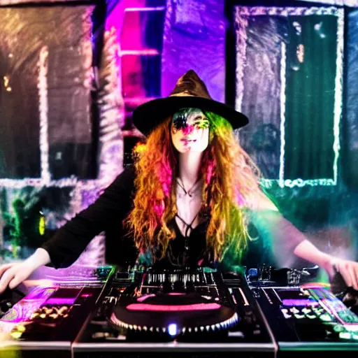 Image similar to a witch on the dj decks