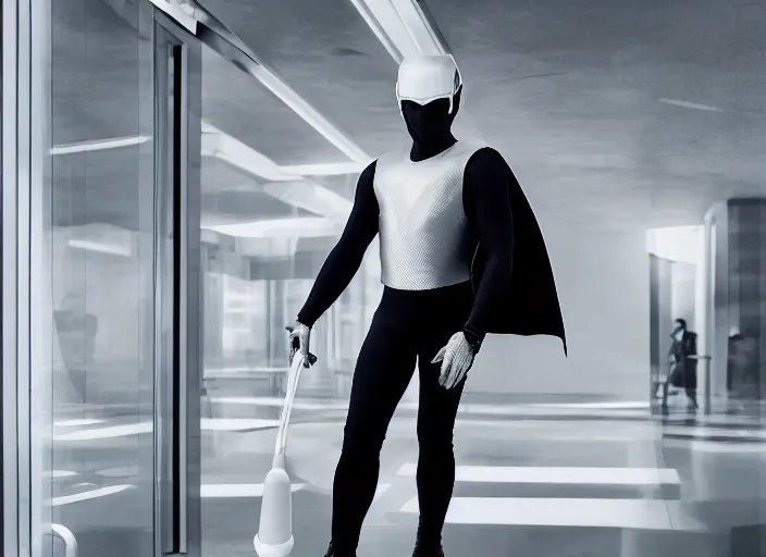 Image similar to cinematic photoshoot of clean modern hand crafted super futuristic man walking out of white pool of milk pro display xpr luxury smooth color metal white silver with black leather padding well design ultrareallistic detailed high quality 8 k photorealistic ultra realistic