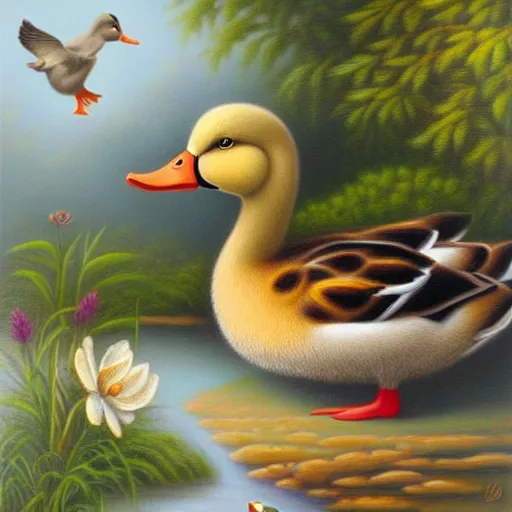 Prompt: a duck on the prowl kevin sloan oil painting