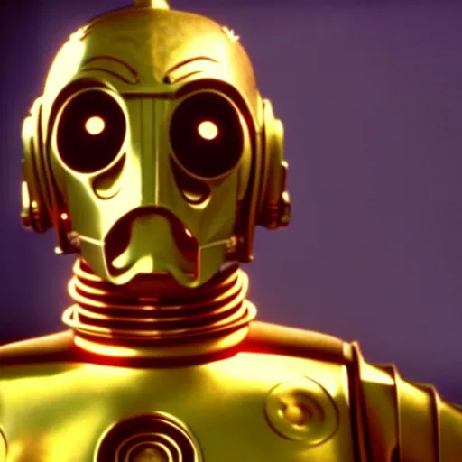 Image similar to mr. bean as c 3 po from star wars. movie still. cinematic lighting.