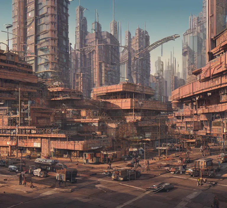 Image similar to hyperrealism photography hyperrealism concept art of highly detailed beavers builders that building highly detailed futuristic ( cyberpunk ) city by wes anderson and hasui kawase and scott listfield sci - fi style hyperrealism rendered in blender and octane render volumetric natural light