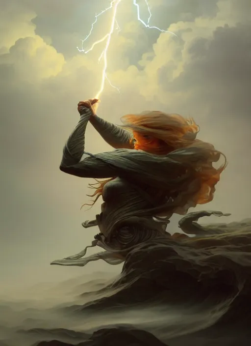 Prompt: an monstrous air elemental throwing a lightning bolt made out of clouds, intricate, brutal, highly detailed, digital painting, artstation, concept art, smooth, sharp focus, illustration, art by artgerm and greg rutkowski and alphonse mucha, 8 k