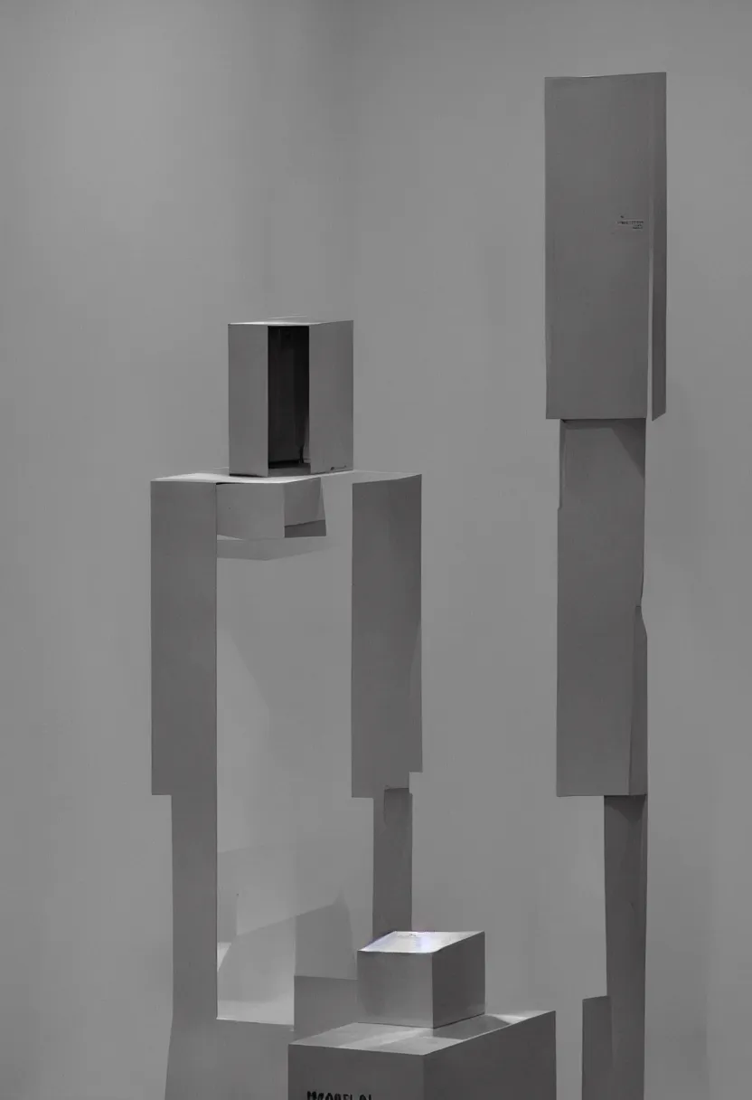 Prompt: a readymade machine on a pedestal, Marcel Duchamp, museum pedestal, minimal empty room