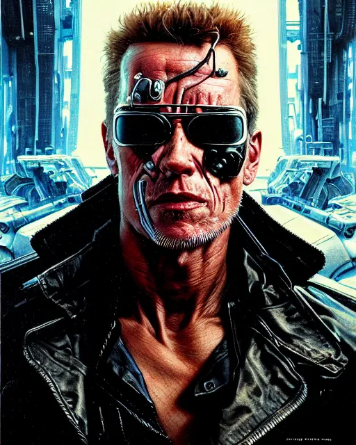 Image similar to a portrait of the terminator fantasy character portrait, ultra realistic, cinematic, concept art, wide angle, intricate details, hologram, highly detailed by greg rutkowski, aaron horkey, gaston bussiere, craig mullins, simon bisley, arthur rackham