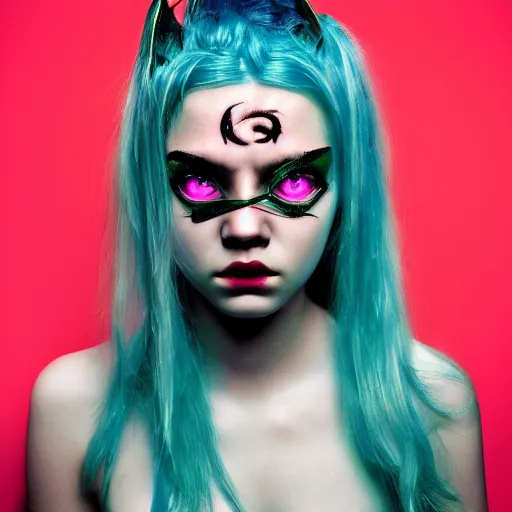 Image similar to The dragon girl portrait, portrait of young girl half dragon half human, dragon girl, dragon skin, dragon eyes, dragon crown, blue hair, long hair, highly detailed, cinematic lighting, by Gaspar Noe