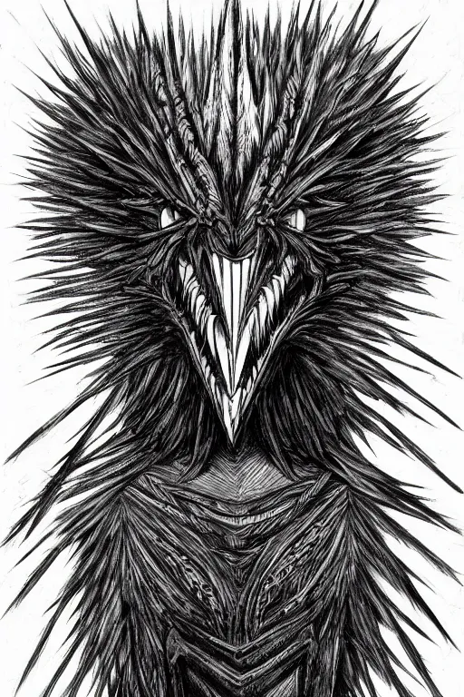 Prompt: raven monster, symmetrical, highly detailed, digital art, sharp focus, trending on art station, kentaro miura manga art style