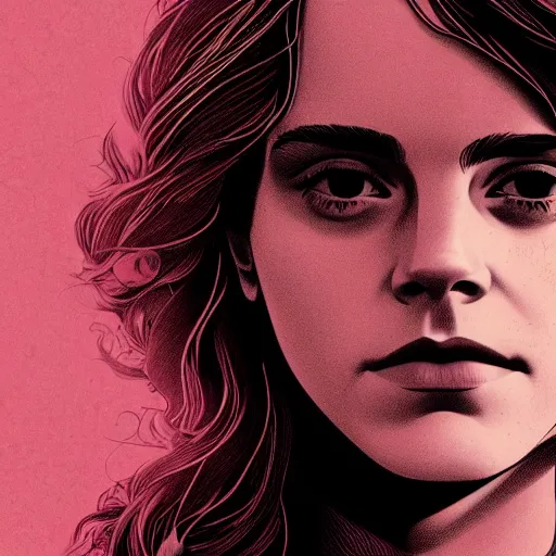 Prompt: Portrait of Emma Watson as Hermione Granger. Patryk Hardziej. Tomer Hanuka. Highly detailed. 4K.