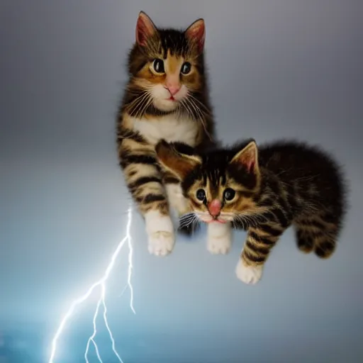 Image similar to dramatic lightning, photo 1 5 mm, wide, flower and kittens in the sea