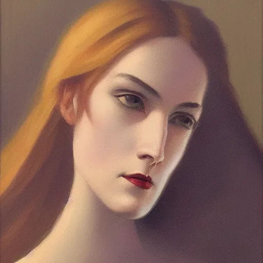 Image similar to a painting in the style of charlie bowater and in the style of alphonse osbert. smooth, sharp focus.