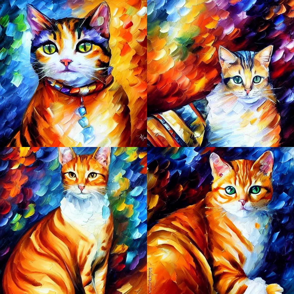 Prompt: portrait painting of a royal queen cat by Leonid Afremov