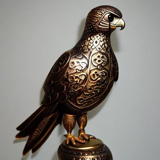 Image similar to gorgeous ornated bronze realistic detailed arabian falcon office decoration with filigree,