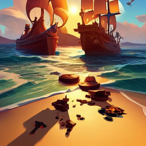 Image similar to painting treasure on sea of thieves game smooth median photoshop filter cutout vector, behance hd by jesper ejsing, by rhads, makoto shinkai and lois van baarle, ilya kuvshinov, rossdraws global illumination