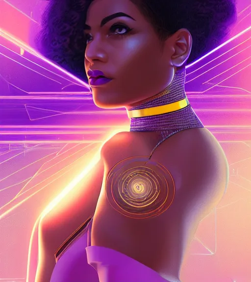 Image similar to symmetry!! egyptian princess of technology, solid cube of light, hard edges, product render retro - futuristic poster scifi, lasers and neon circuits, beautiful brown skin woman egyptian princess, intricate, elegant, highly detailed, digital painting, artstation, concept art, smooth, sharp focus, illustration, dreamlike, art by artgerm