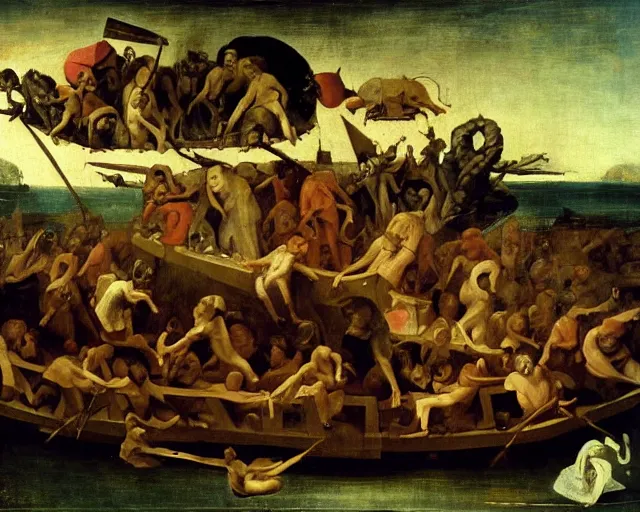 Image similar to The Raft Of Medusa By Thèodore Gèricault painting by Hieronymus Bosch