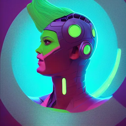 Prompt: gamora (Guardians of the Galaxy) by beeple, Pi-Slices and Kidmograph, beautiful digital illustration