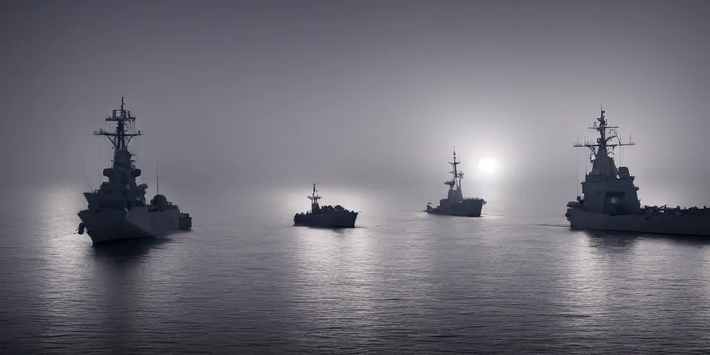 Prompt: a british navy in fog at night, high detail, high definition, photorealistic, 8k