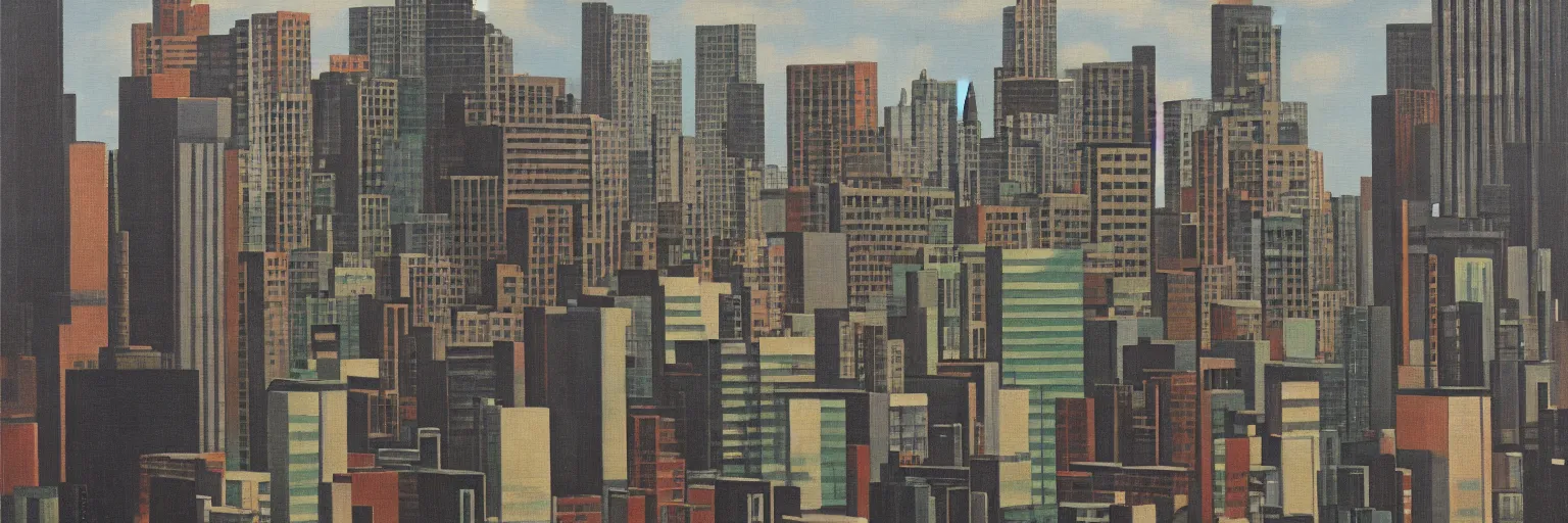 Prompt: tokyo cityscape oil painting magritte