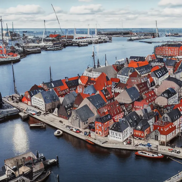 Prompt: copenhagen denmark with new england colonial buildings on a harbor, cinematic, volumetric, realistic, cinematic lighting, ray tracing, unreal engine 5, octane render, hyper realistic, photo, 8 k