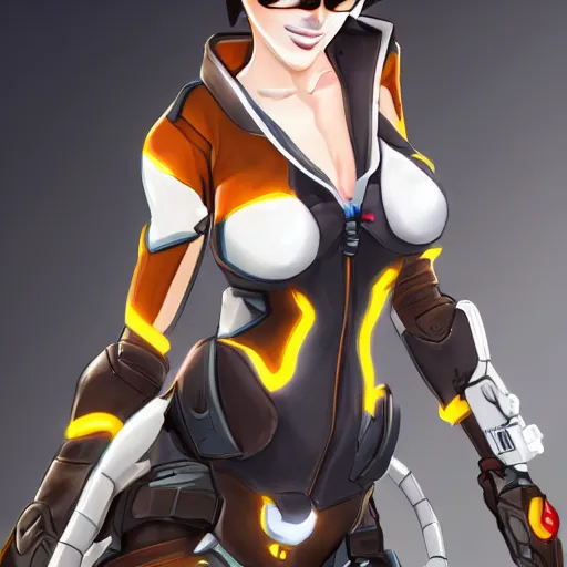 Image similar to tracer from overwatch r 3 4 h e n t a i, trending on pixiv