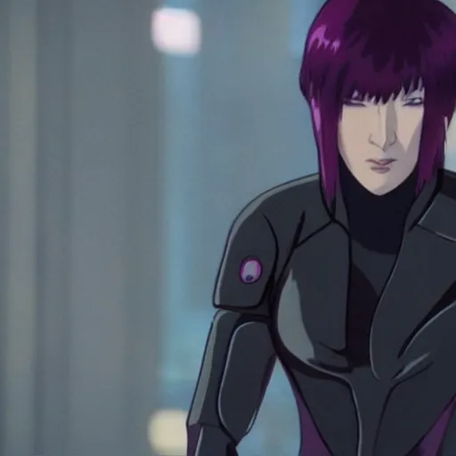 Image similar to cate blanchett as major kusanagi from ghost in the shell, anime still