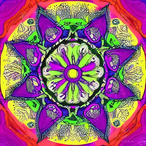 Prompt: kermit the frog mandala, high saturation, viberant