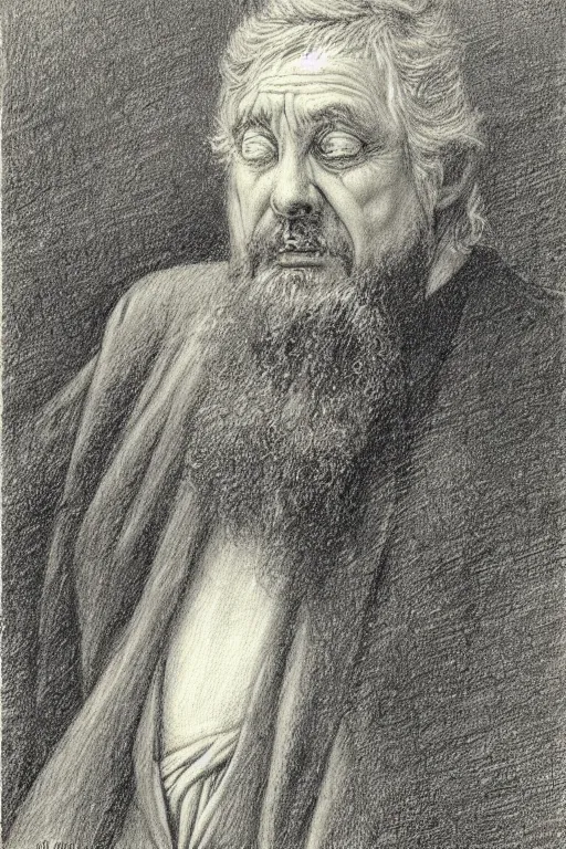 Prompt: emotional masterful portrait drawing of Vesa-Matti Loiri by Gustave Dore