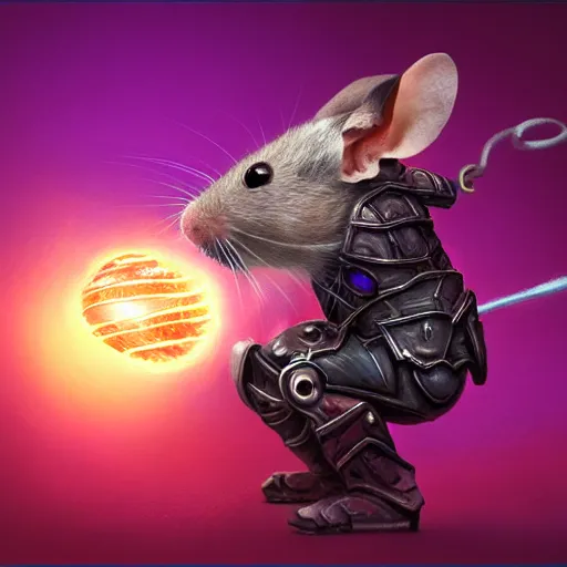 Image similar to armored mouse warrior reaching for a floating purple crystal, Digital Oil Painting, trending on Artstation, highly detailed, 8k, UHD