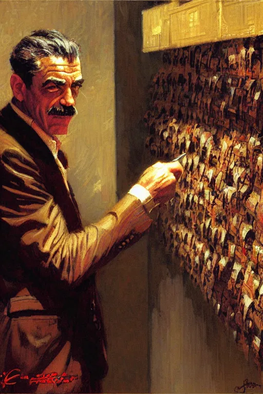 Image similar to j jonah jameson picking out cigars painting by gaston bussiere, craig mullins