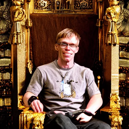 Prompt: God-king John Carmack sits on his golden throne, id tech 1