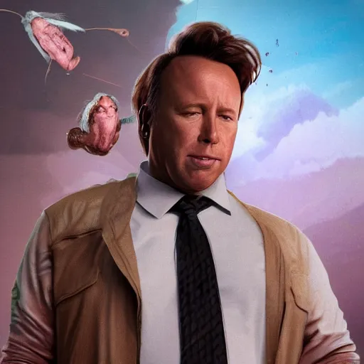 Image similar to hyperrealistic image of info wars alex jones as ( ace ventura ), stunning 3 d render, inspired by istvan sandorfi & greg rutkowski & unreal engine, full body shot, perfect symmetry, dim volumetric cinematic lighting, 8 k octane comprehensive render, extremely hyper - detailed, incredibly lifelike attributes, intricate, real flesh texture, masterpiece, artstation, stunning,