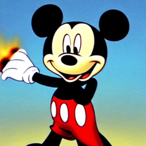 Image similar to Mickey Mouse smoking a big joint. He's stoned. His eyes are bloodshot