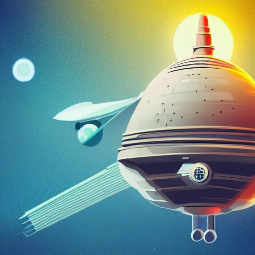 Image similar to very detailed spaceship on an ice planet, gradient background, retro science fiction vintage art