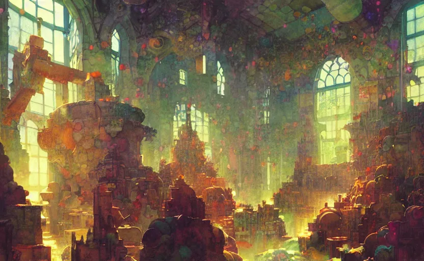 Image similar to alchemy laboratory, fantasy. intricate, amazing composition, colorful watercolor, by ruan jia, by maxfield parrish, by marc simonetti, by hikari shimoda, by robert hubert, by zhang kechun, illustration, gloomy