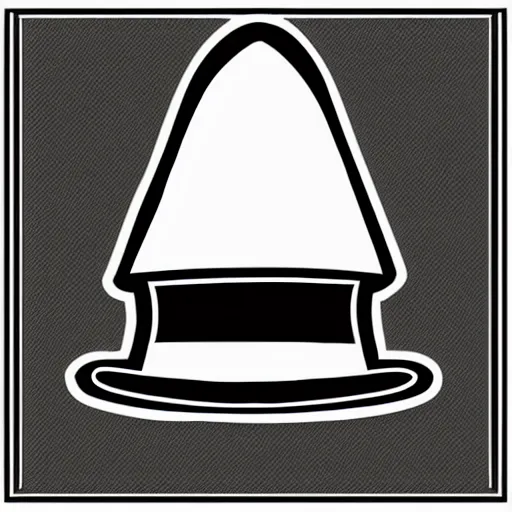 Prompt: mage pointy hat vector art, logo, whimsical, minimalistic, black and white, clear edges, no watermarks