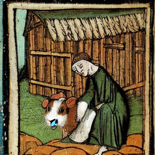 Prompt: medieval book illustration of a guinea pig