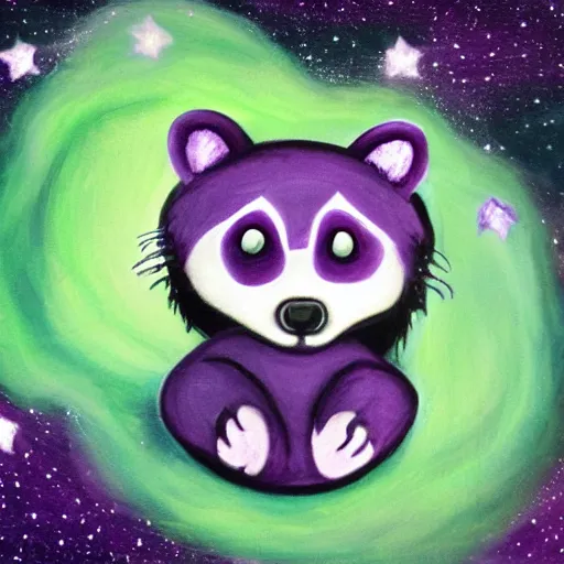 Prompt: purple raccoon in the stars