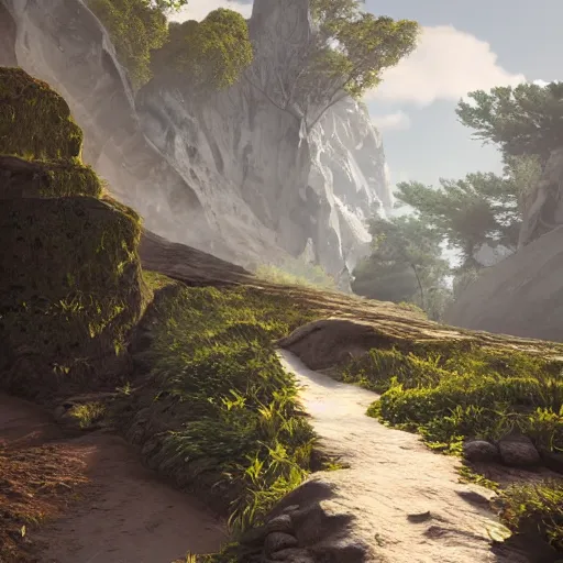 Prompt: path between two mountains unreal engine render