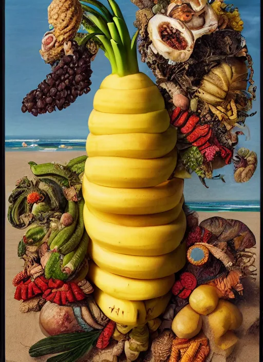 Image similar to jeff goldblum as a banana on the sand of a beach by arcimboldo giuseppe