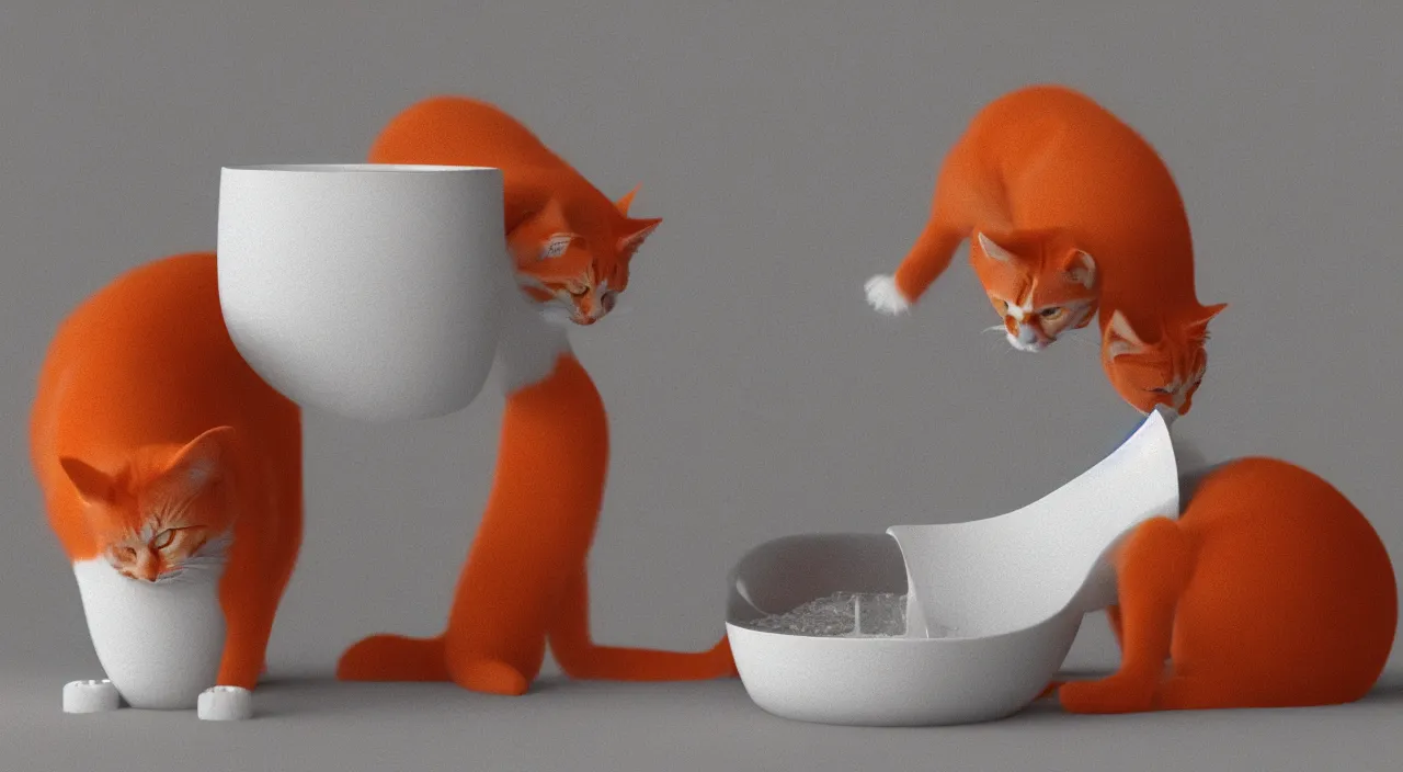 Image similar to orange cat, drinking milk in a bowl, digital art,octane render