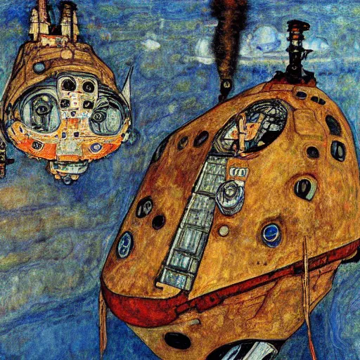 Image similar to Egon Schiele painting of DreamBotMothership, highly detailed