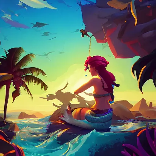 Image similar to painting mermaid treasure on sea of thieves game avatar hero smooth face median photoshop filter cutout vector, behance hd by jesper ejsing, by rhads, makoto shinkai and lois van baarle, ilya kuvshinov, rossdraws global illumination