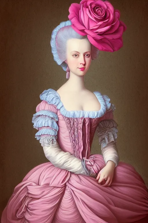 Image similar to beautiful digital painting Marie Antoinette pink roses, by Casey Weldon, trending on artstation, Behance, 4K,