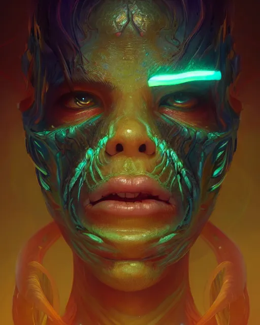 Image similar to portrait, bioluminescent monster, concept art, expressive, highly detailed, digital painting, cinematic lighting, hyperrealism, dark retrowave, art by stanley lau and artgerm and magali villeneuve and alphonse mucha, artstation, octane render, cgsociety