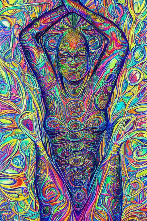 Prompt: woman dancing by Alex Grey, artstation, psychedelic