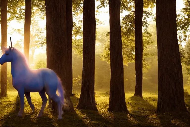 Image similar to beautiful unicorn infer a tree natural lighting 85mm by Emmanuel Lubezki