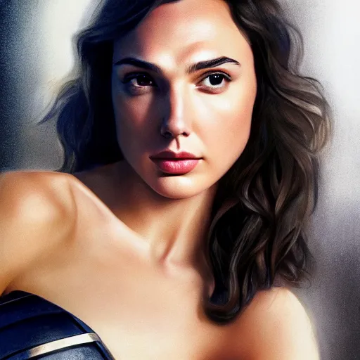 Image similar to photo of the beauty gal gadot, photo taken by edward steichen, photorealistic, matte painting, hyper realistic, 4 k, 8 k, cinematic composition, hd, highly detailed, trending on artstation